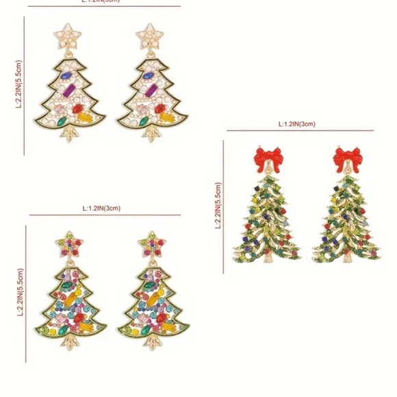 14K Gold Plated Crystal Christmas Tree Earrings - Picture 3 of 3